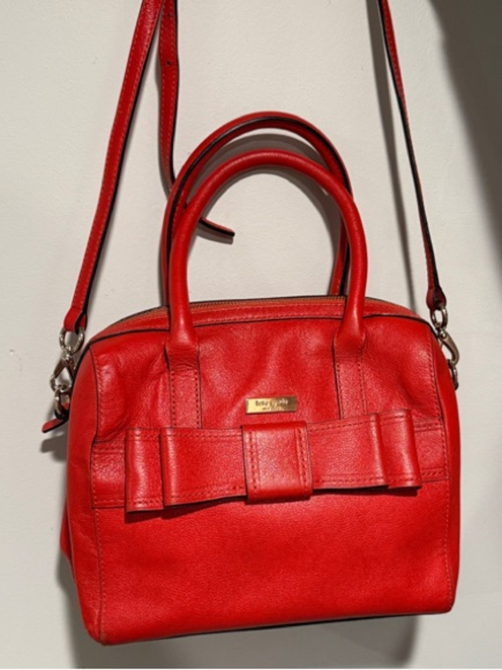 kate spade Red Leather Satchel with Bow Detail